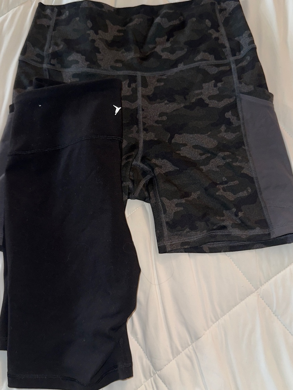 Fabletics Black & Charcoal Camo Athletic Bike Shorts. 2 pairs